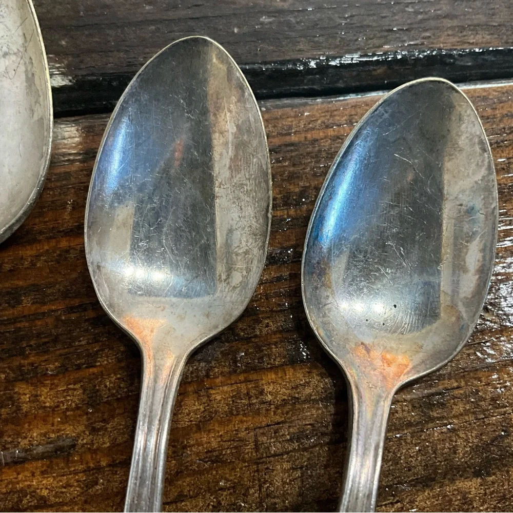 Vintage Lot of 5 Old Company Plate Spoons 3 Tablespoons 2 Teaspoons